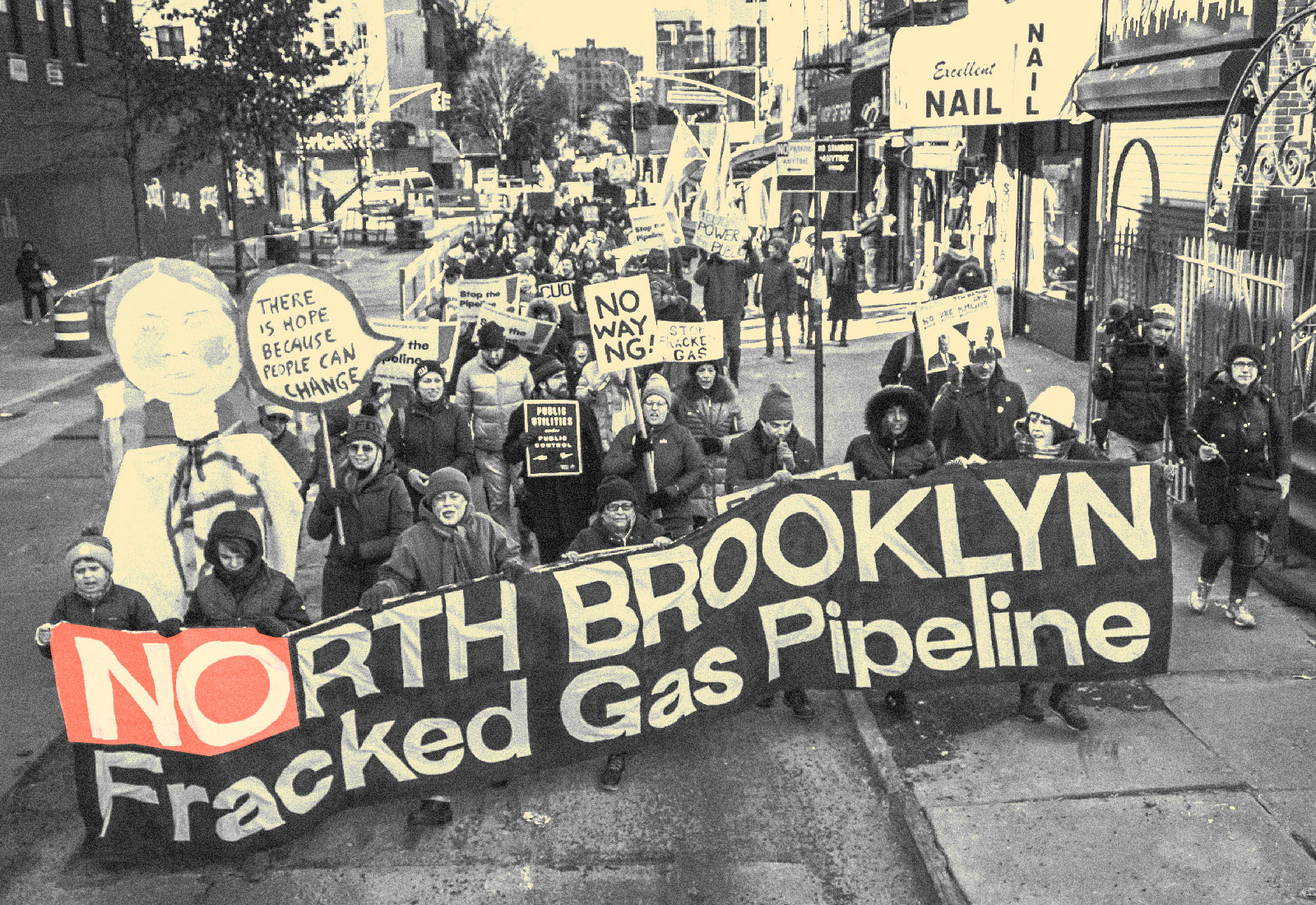 People protesting the Brooklyn pipeline in New York City