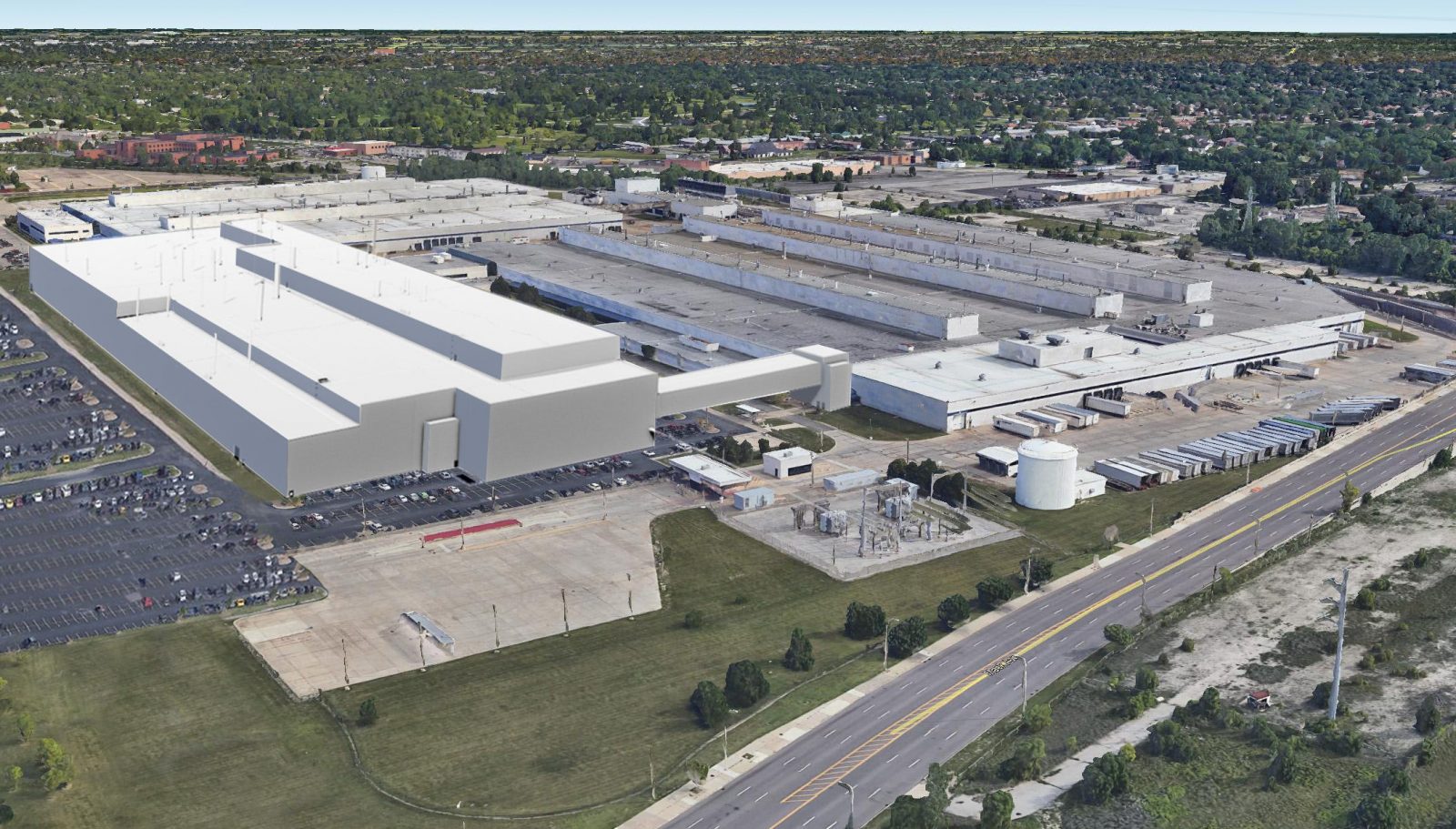 Aerial view of Stellantis's Mack Avenue Assembly Complex