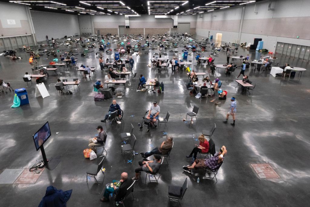 People inside a cooling center in Portland, Oregon