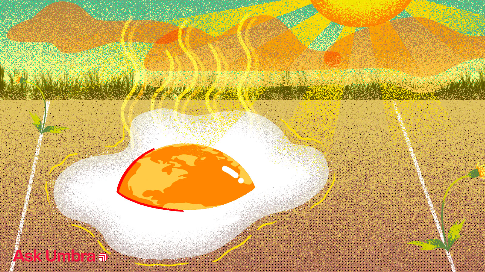 Illustration: an egg cooking on a sidewalk