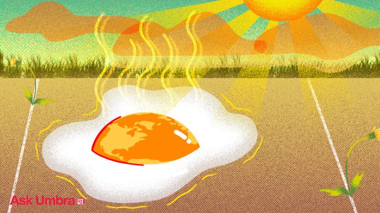 Illustration: an egg cooking on a sidewalk