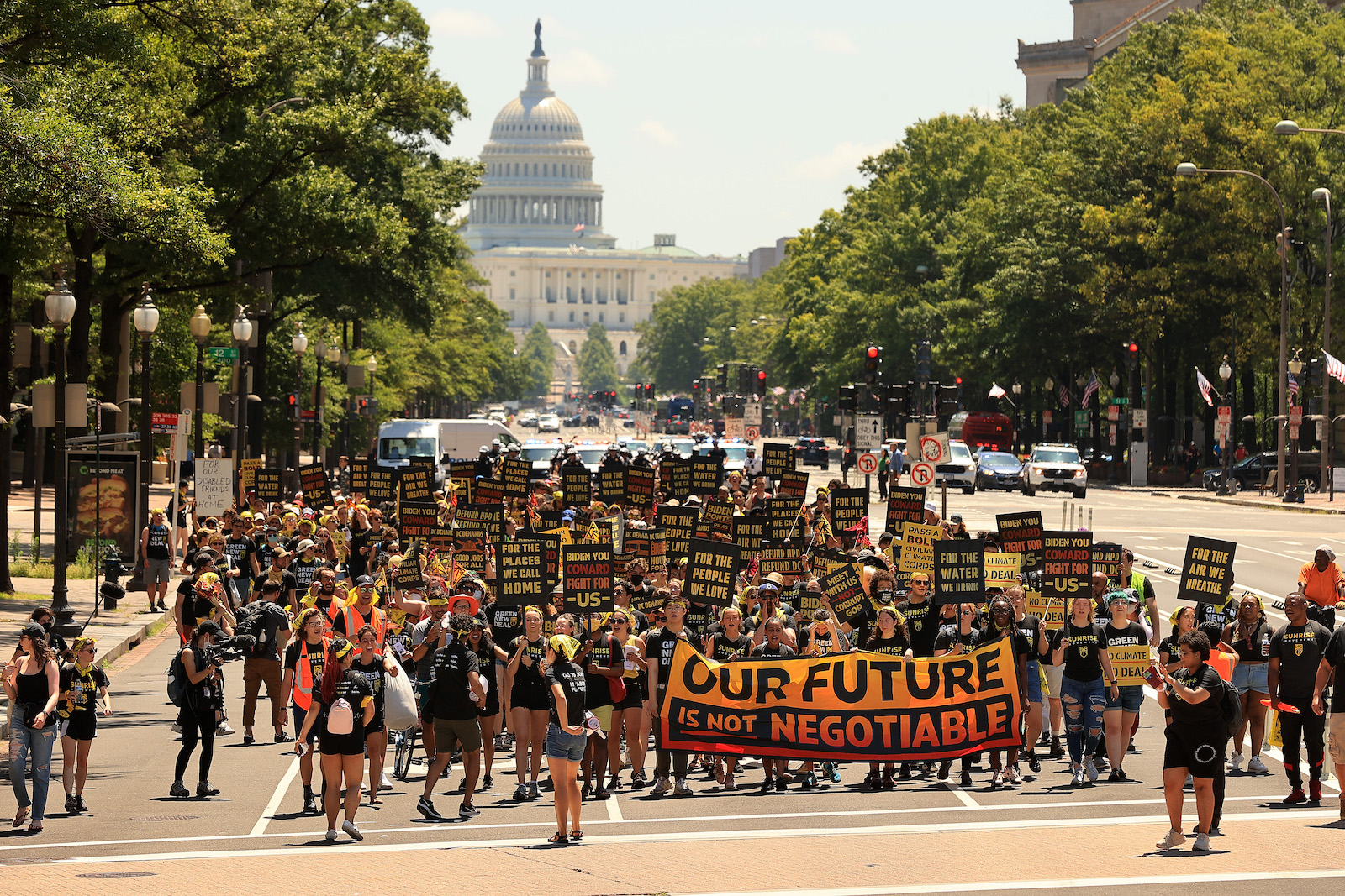 Hundreds of progressive youth climate activists protest outside the U.S. Capitol