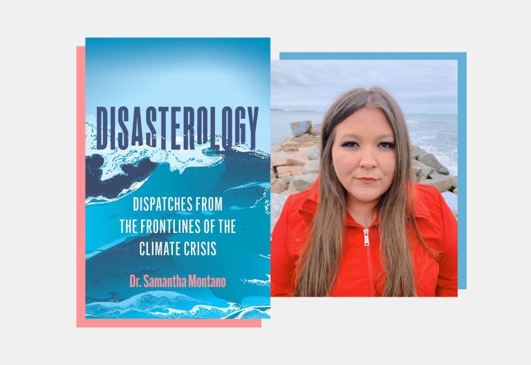 Cover of book "Disasterology" with a picture of the author, Samantha Montano