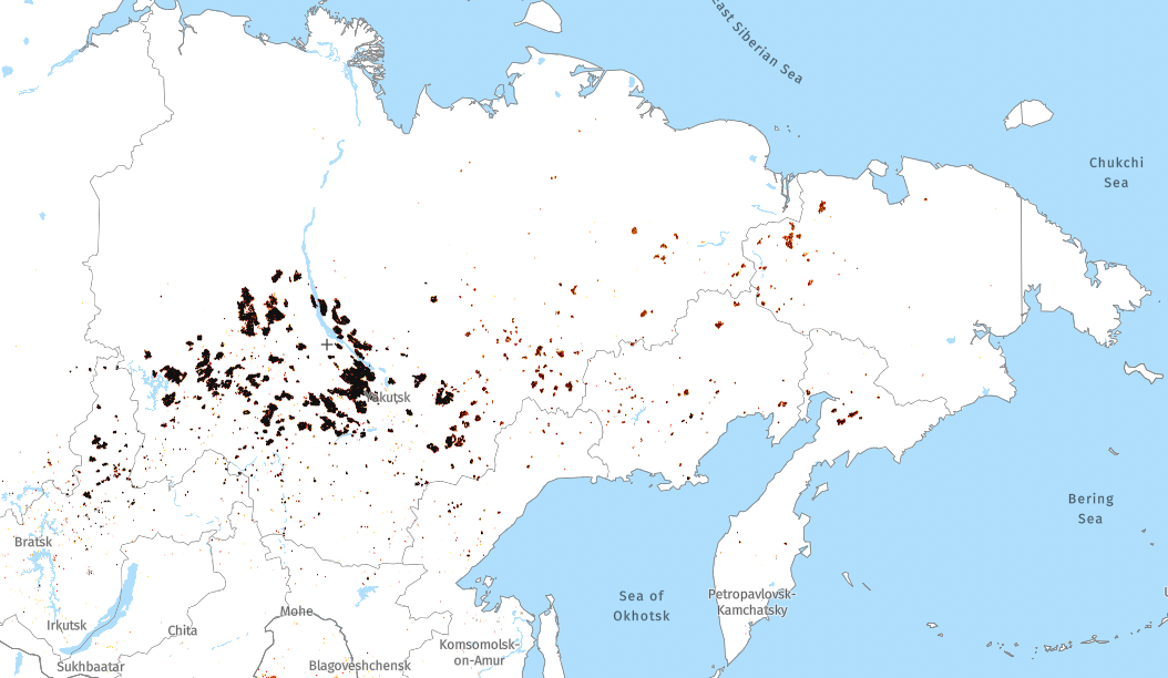 map showing Siberian fires