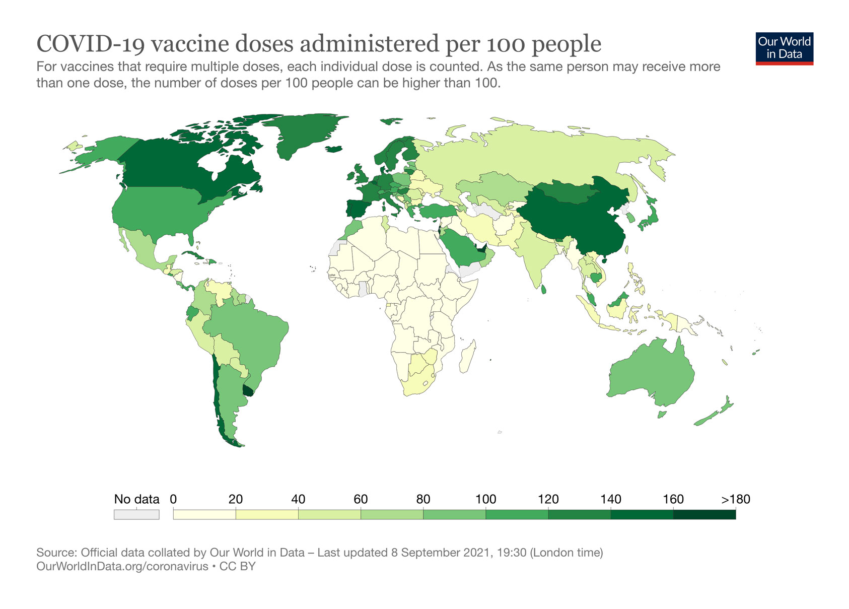 Map showing total number of people who received all doses prescribed by the vaccination protocol, divided by the total population of the country.