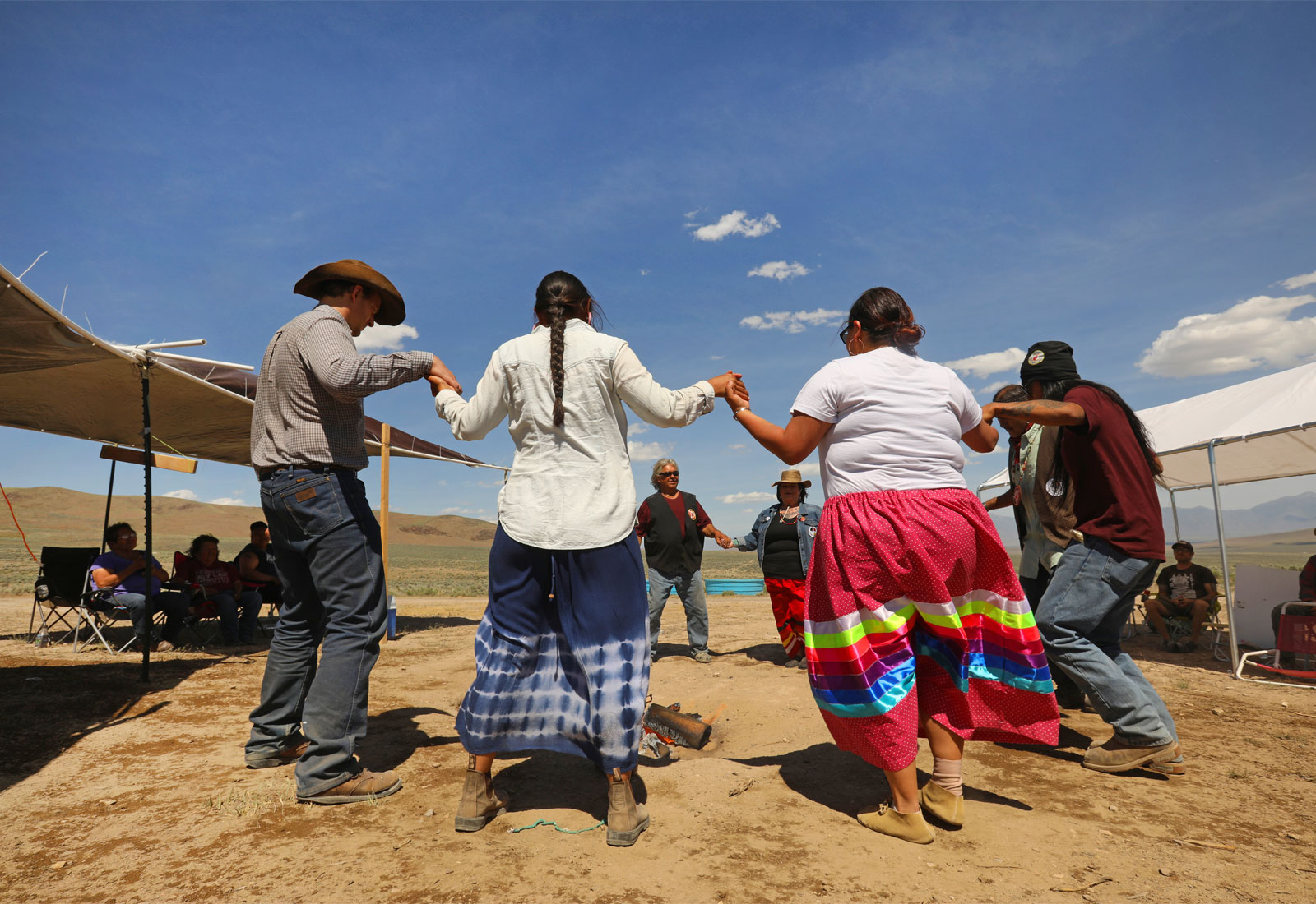 Members of the Fort McDermitt Paiute Shoshone tribe and supporters gather for a circle dance for healing