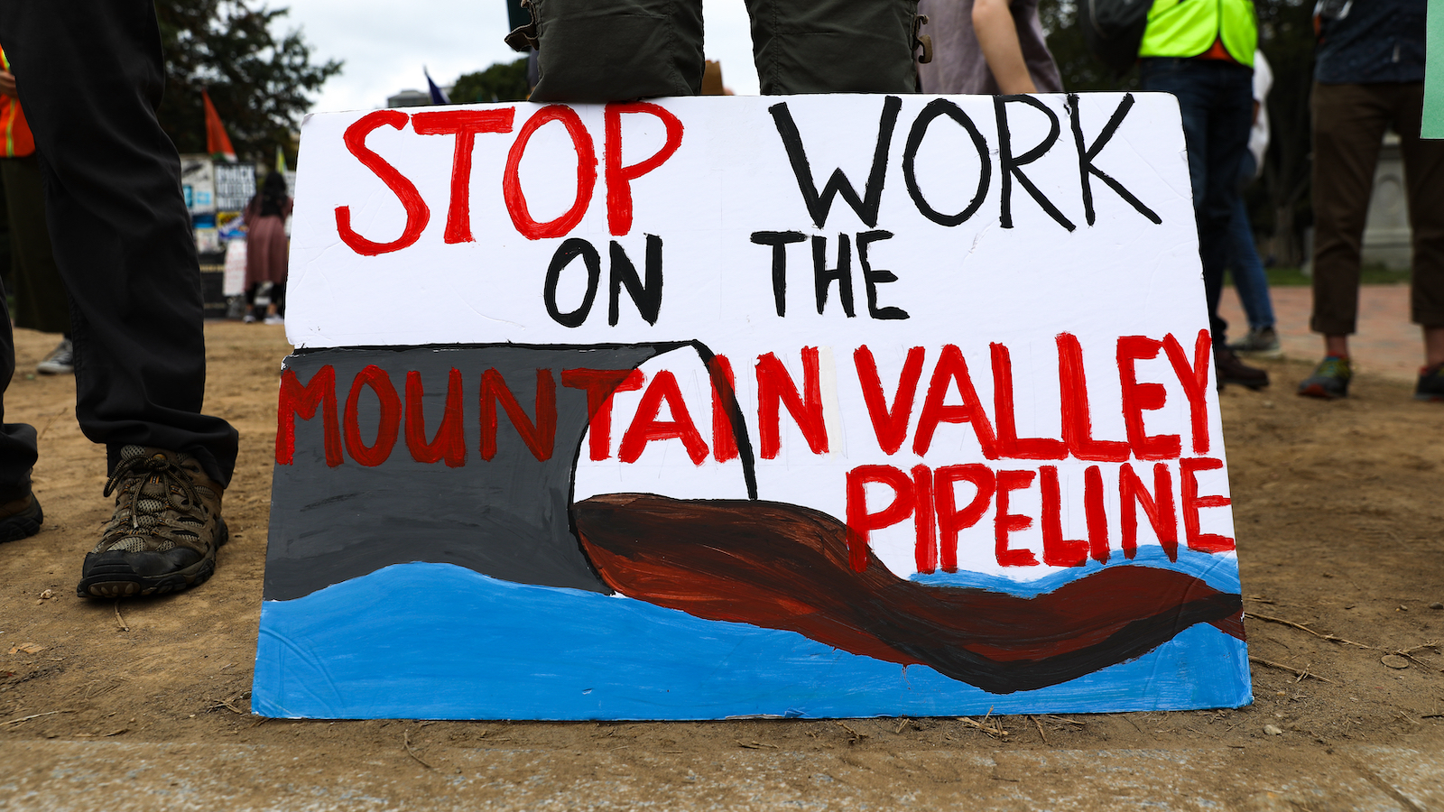A sign protesting the Moutain Valley Pipeline