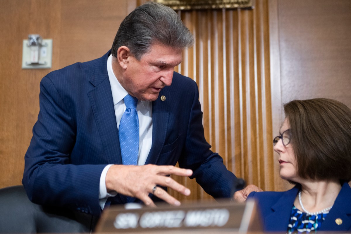 Chairman Sen. Joe Manchin, D-W.Va., and Sen. Catherine Cortez Masto, D-Nev., prepare for the Senate Energy and Natural Resources Committee hearing to examine “infrastructure needs of the U.S. energy sector, western water and public lands,” in Dirksen Building on Thursday, June 24, 2021.