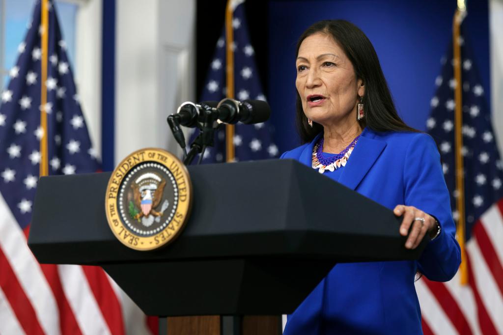 U.S. Interior Secretary Deb Haaland delivers remarks at the 2021 Tribal Nations Summit.