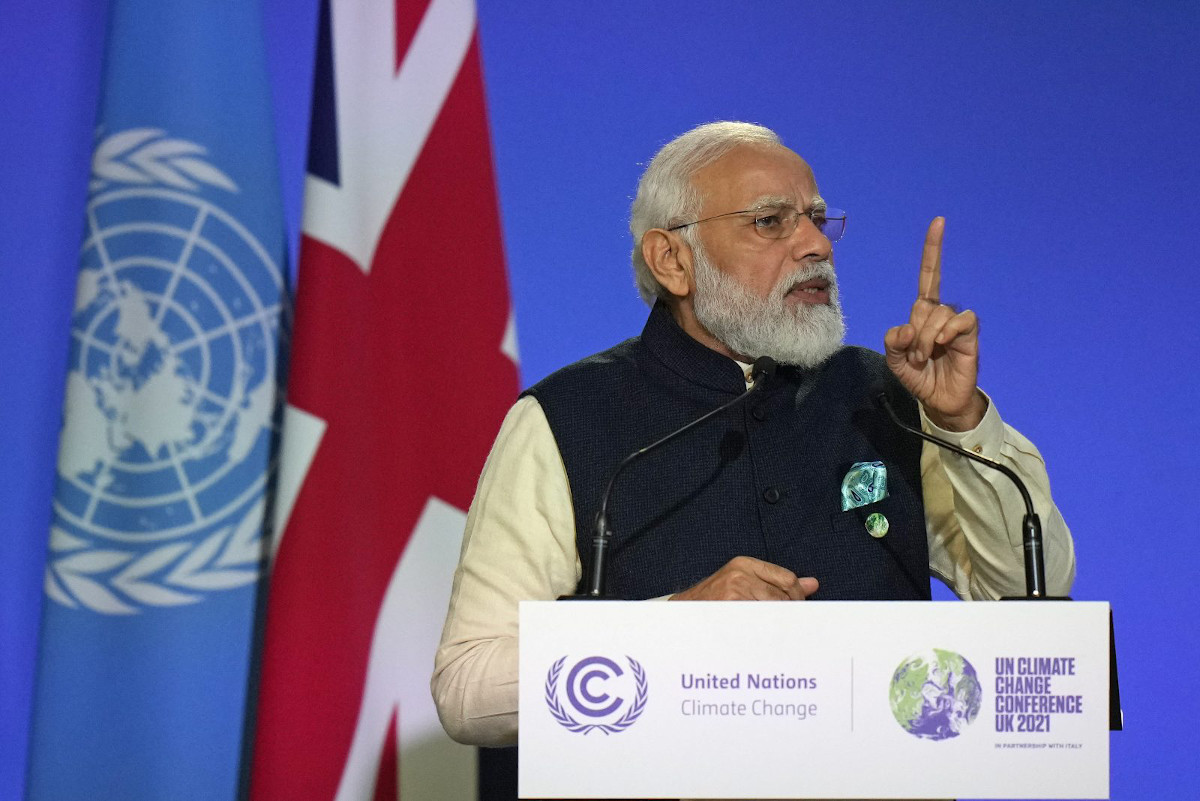 Prime Minister Narendra Modi announces India's net-zero plans at COP26