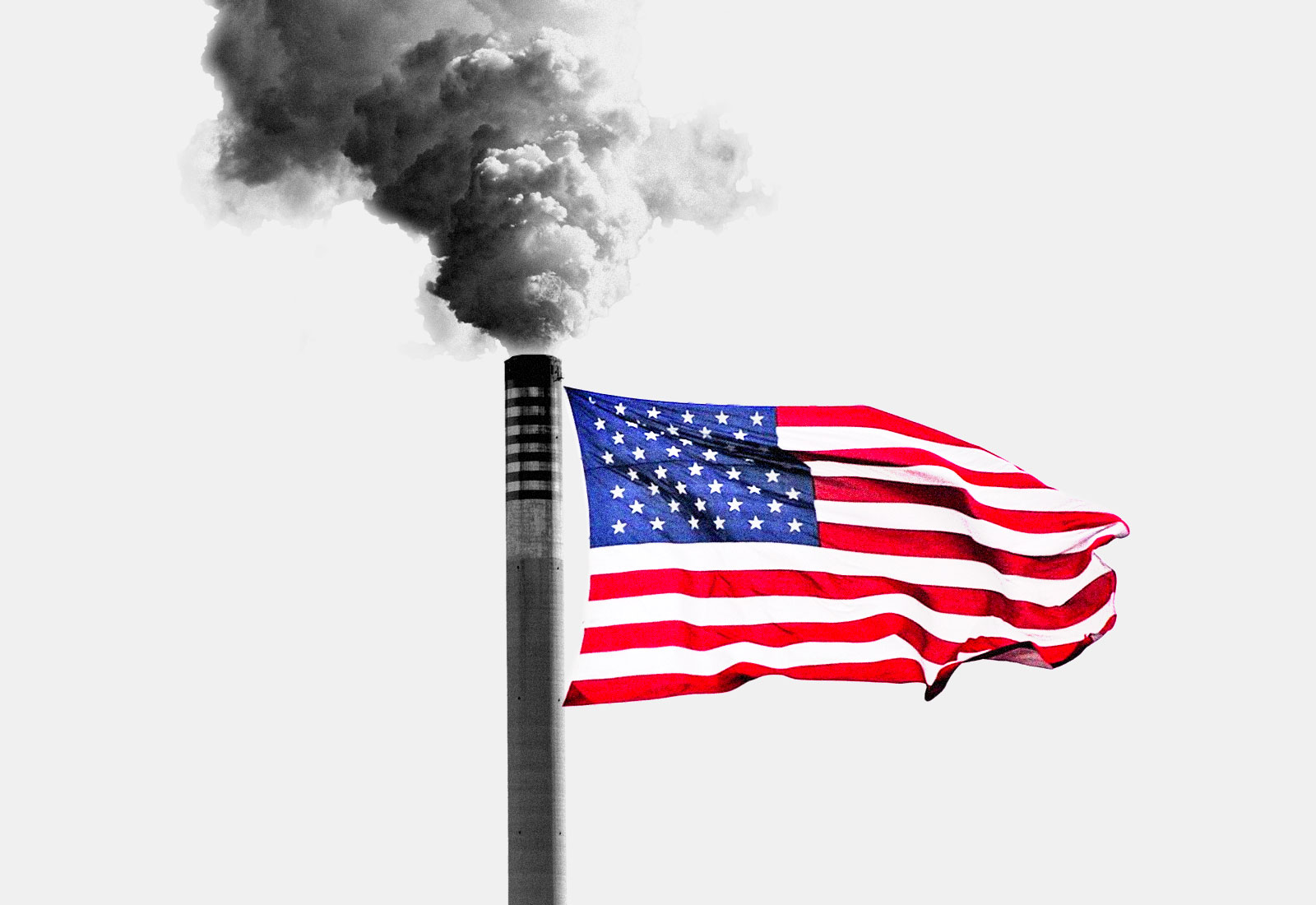American flag attached to a smokestack