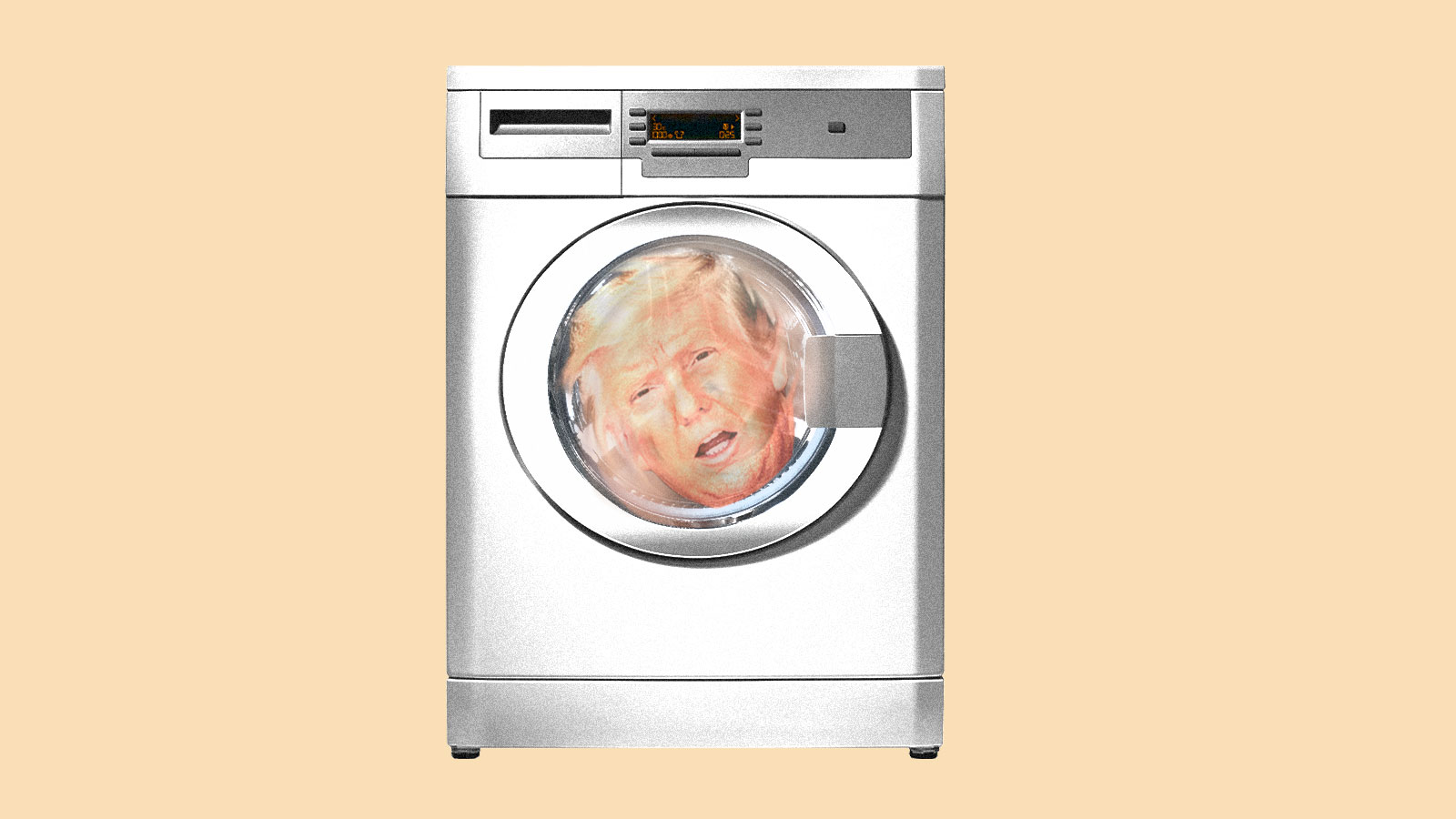 Donald Trump's head spinning in a washing machine