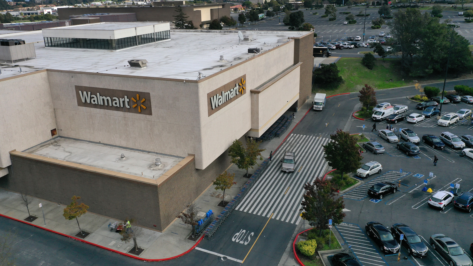 Aerial view of a Walmart store