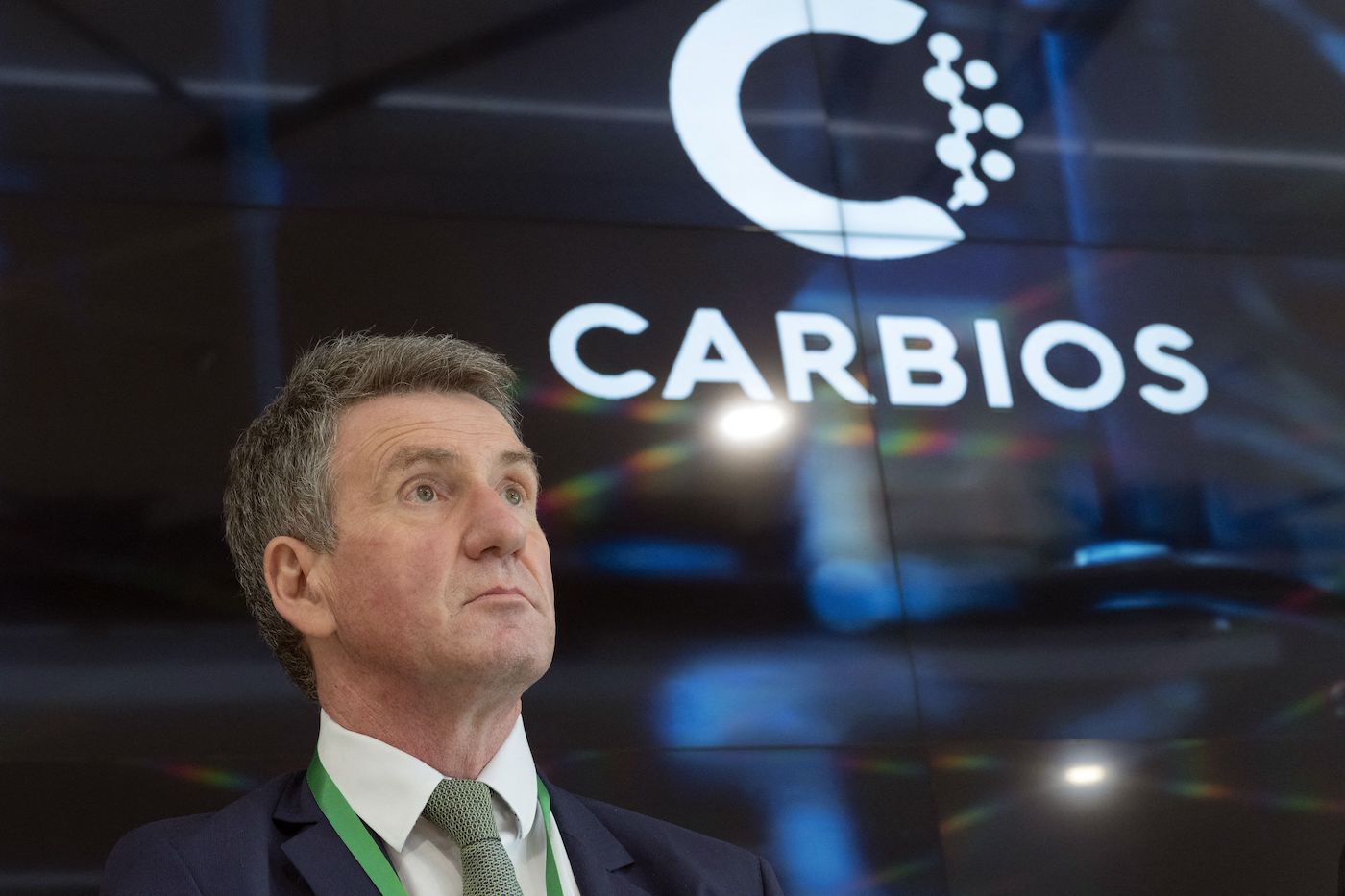 Alain Marty, scientific director of French biochemistry company Carbios is seen during the inauguration of Carbios' plant for the enzymatic recycling of PET plastic in Clermont-Ferrand on September 29, 2021.