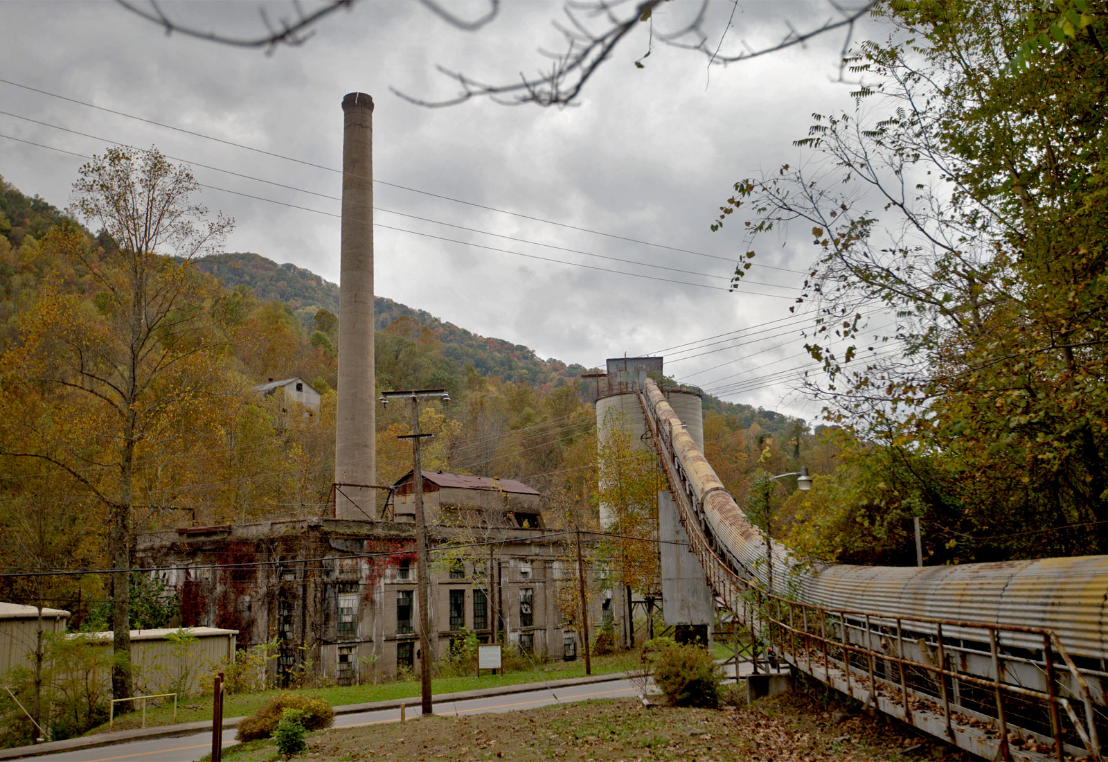 Abandoned coal mine among trees