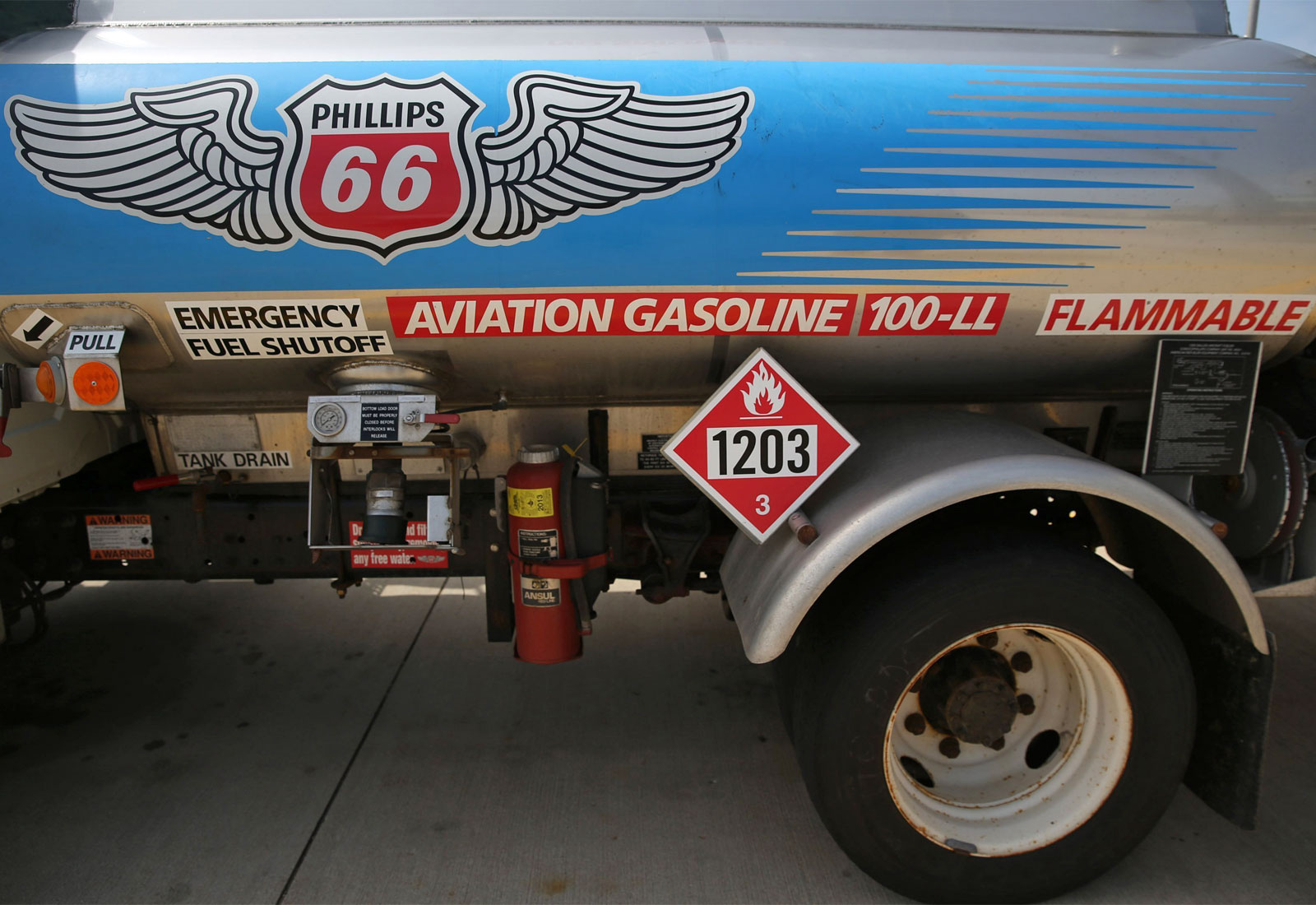 Tank of leaded aviation gasoline with Phillips 66 logo