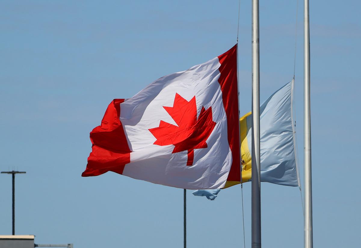 Canadian flag flapping in the wind