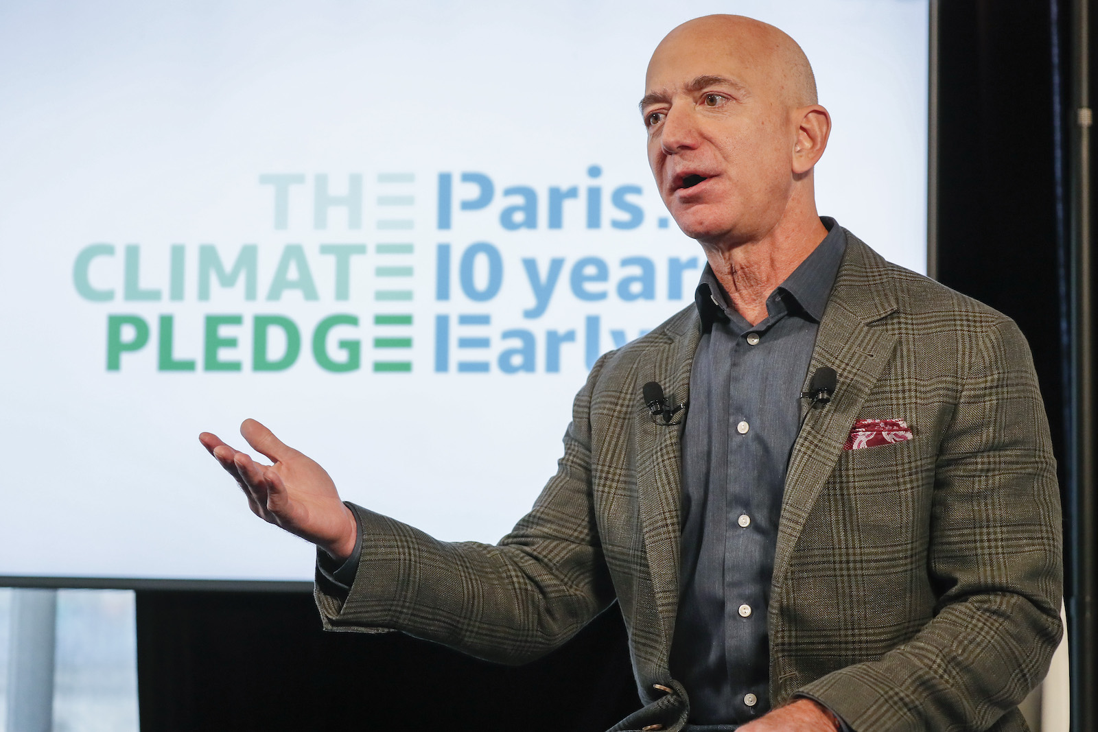 Amazon CEO Jeff Bezos announces the co-founding of The Climate Pledge at the National Press Club on September 19, 2019 in Washington, DC.