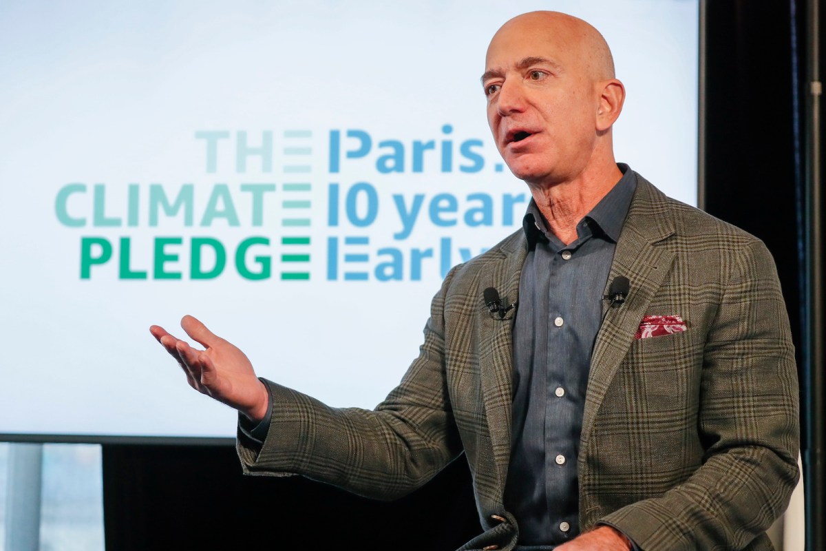 Amazon CEO Jeff Bezos announces the co-founding of The Climate Pledge at the National Press Club on September 19, 2019 in Washington, DC.