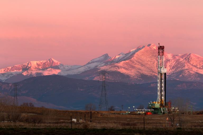 A horizontal drilling rig in Weld County, Colorado.