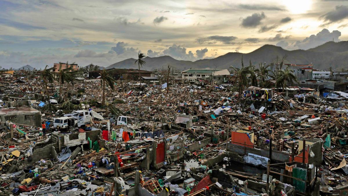 A neighborhood destroyed by Typhoon Yolanda in the Philippines in 2013