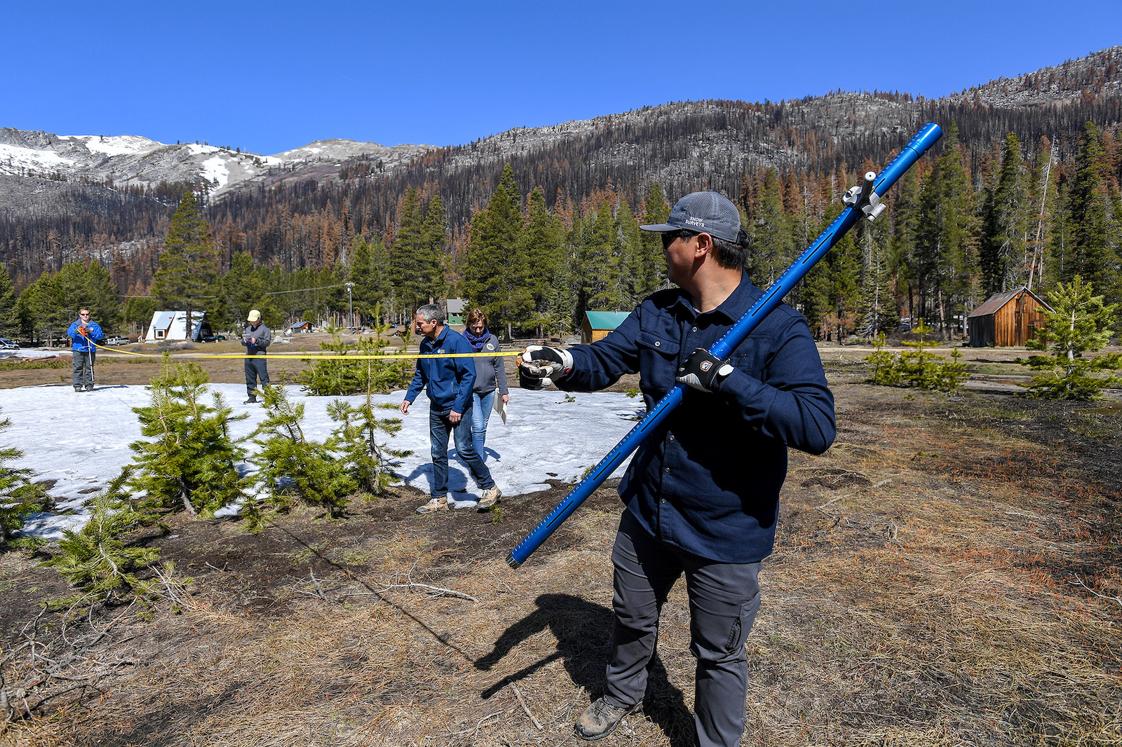 California's Natural Resources Secretary Wade Crowfoot joined the Department of Water Resources Director Karla Nemeth, and Sean de Guzman, Manager of the California Department of Water Resources Snow Surveys and Water Supply Forecasting Unit, during the season's fourth media snow survey of 2022.