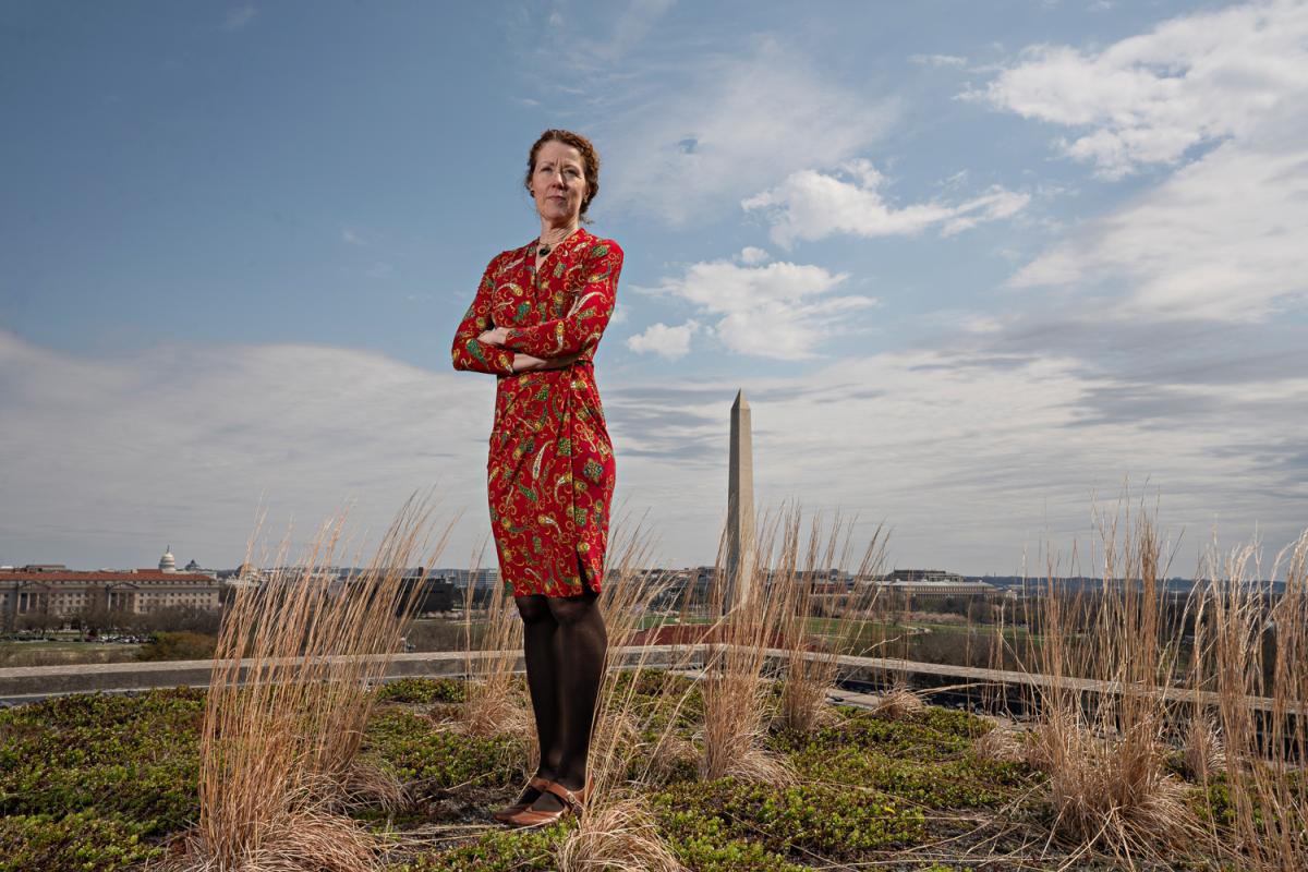 Tracy Stone-Manning is the new director of the Bureau of Land Management, sworn in by Deb Haaland in October 2021. Stone-Manning stands on the turf roof of the U.S. Department of the Interior headquarters in Washington, D.C.