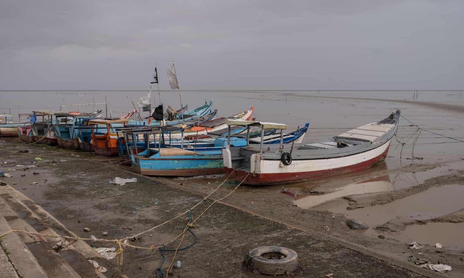 Fishing boats docked at Liliendaal, Georgetown. Some fishers say vibrations from oil exploration are driving away the fish and shrimp.