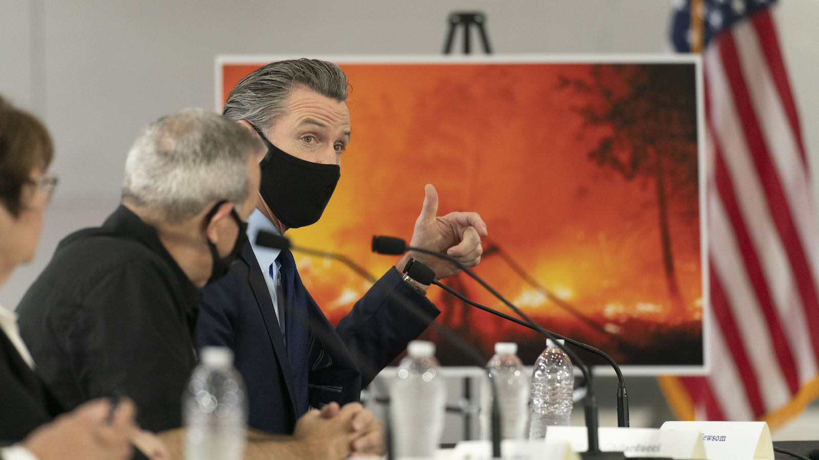 In this Sept. 14, 2020, file photo, California Gov. Gavin Newsom speaks about wildfires during a briefing with then President Donald Trump at Sacramento McClellan Airport in McClellan Park, Calif.