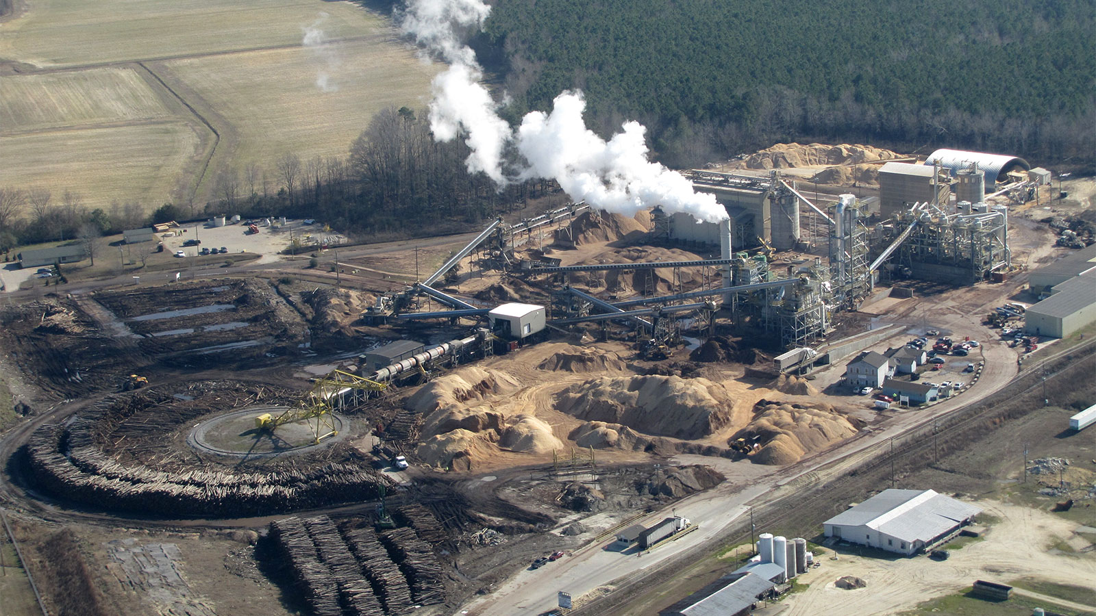 Aerial view of a biomass plant