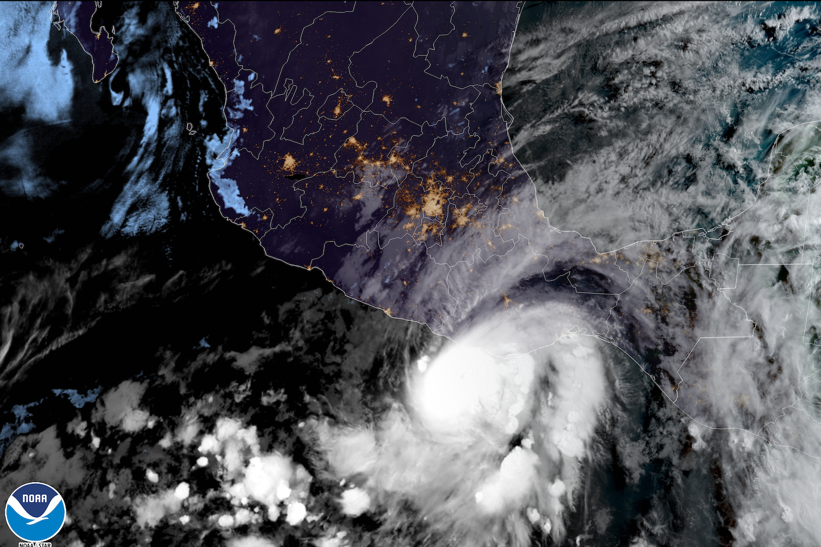 satellite image of a hurricane southwest of Mexico