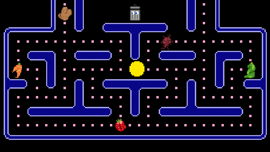 animated gif of pacman and trash can eating ugly vegetables