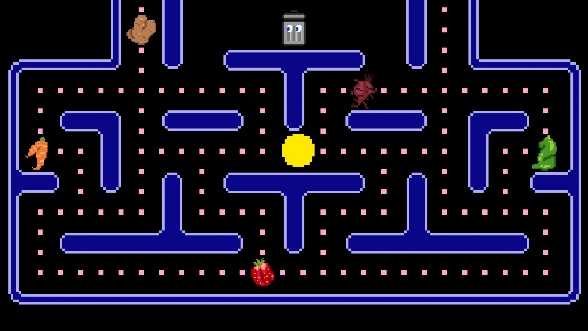 animated gif of pacman and trash can eating ugly vegetables