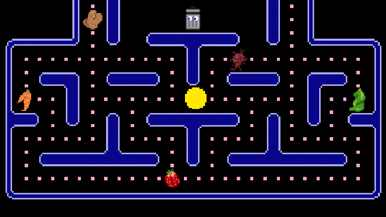 animated gif of pacman and trash can eating ugly vegetables