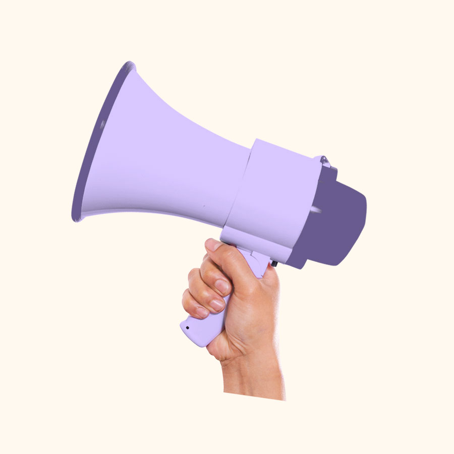 Hand holding purple megaphone