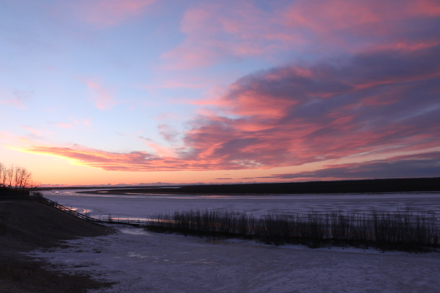 sunrise over the ice covered Kuskokwim river