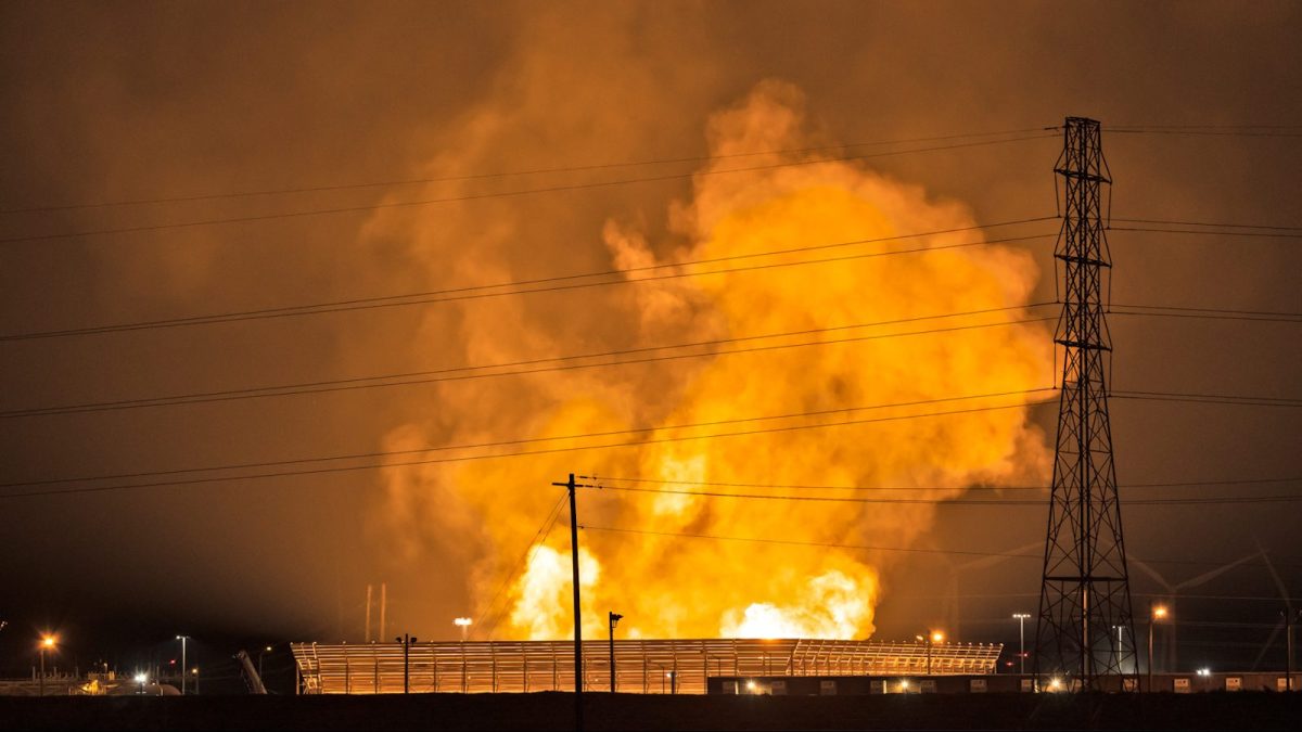 Ground flare at the Exxon SABIC Gulf Coast Growth Ventures petrochemical plant in Portland Texas on Dec, 6, 2021.