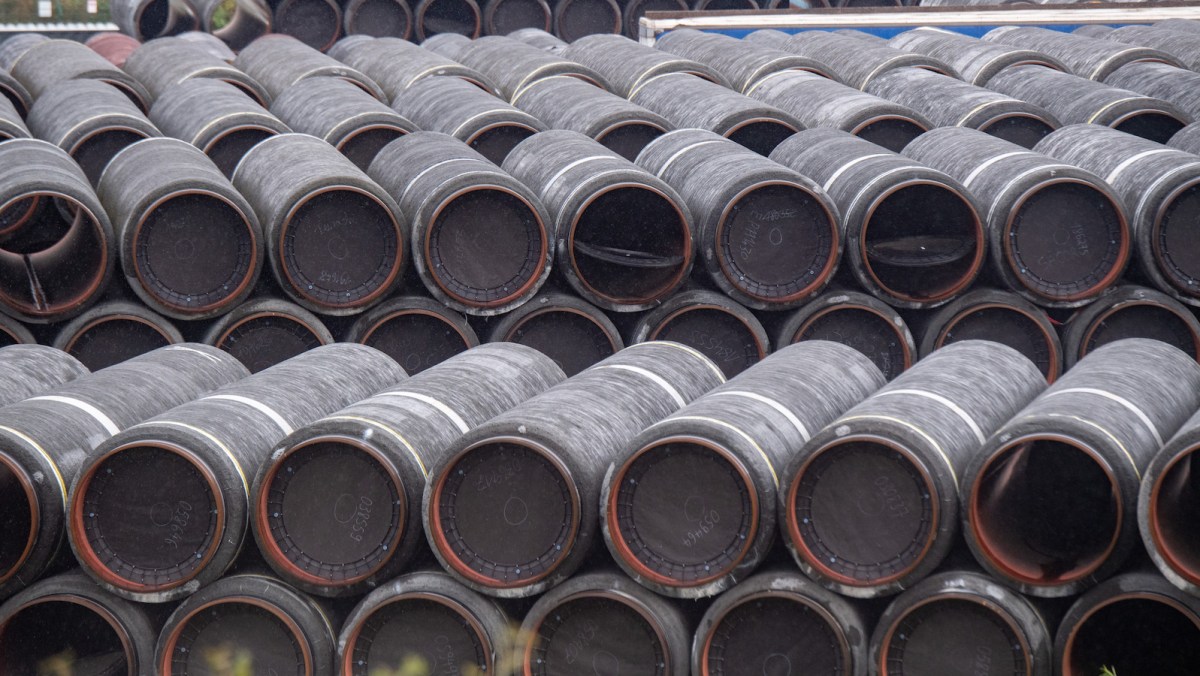 Unused pipes for the Nord Stream 2 Baltic gas pipeline are stored on the site of the Port of Mukran.