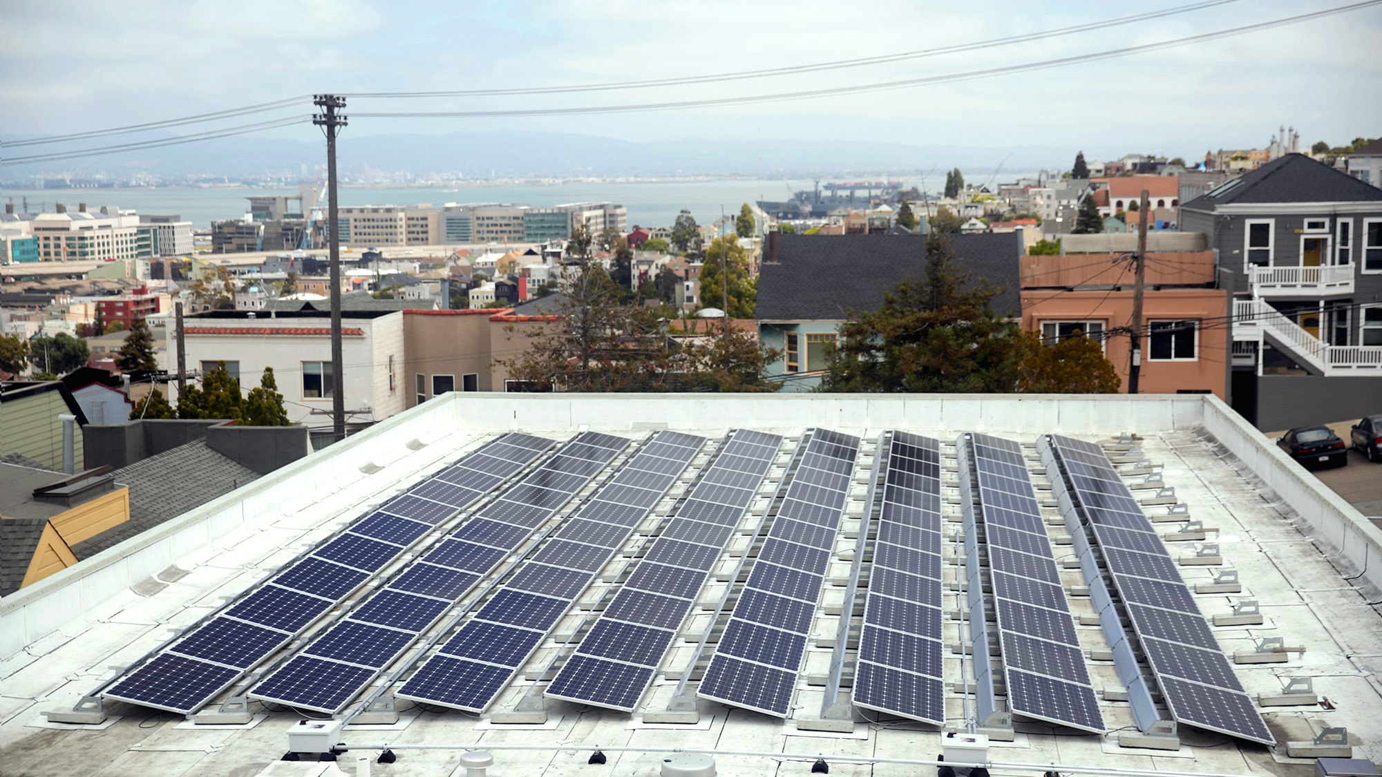 The new solar array on the roof of the Downtown High School in San Francisco, California