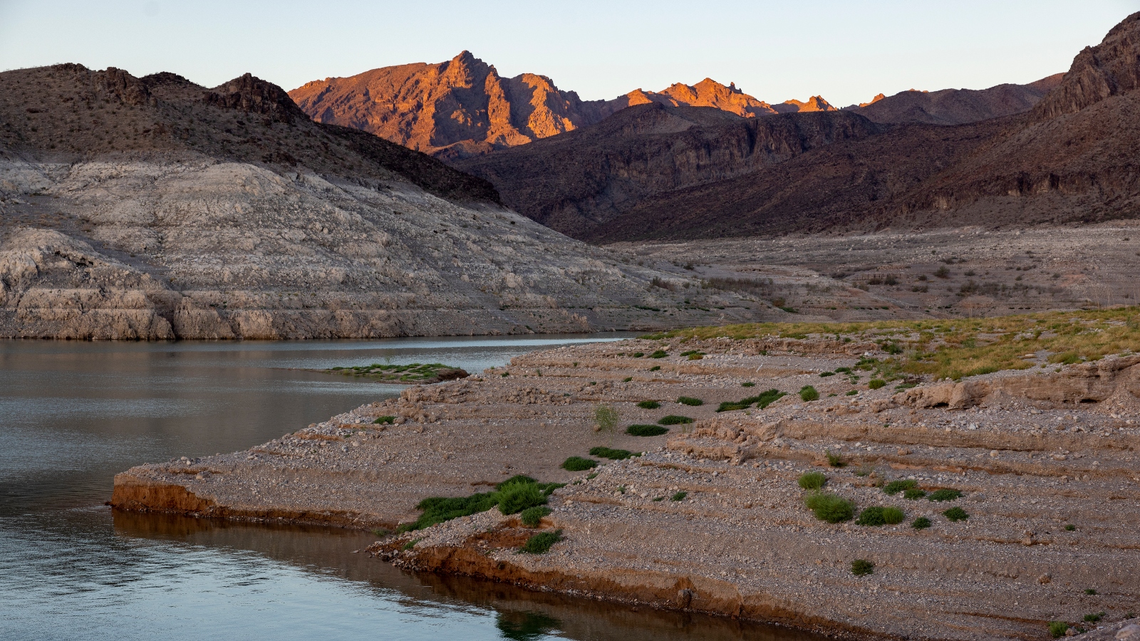 Land that was once under Lake Mead re-emerges as unprecedented drought reduces Colorado River and Lake Mead to critical water levels.