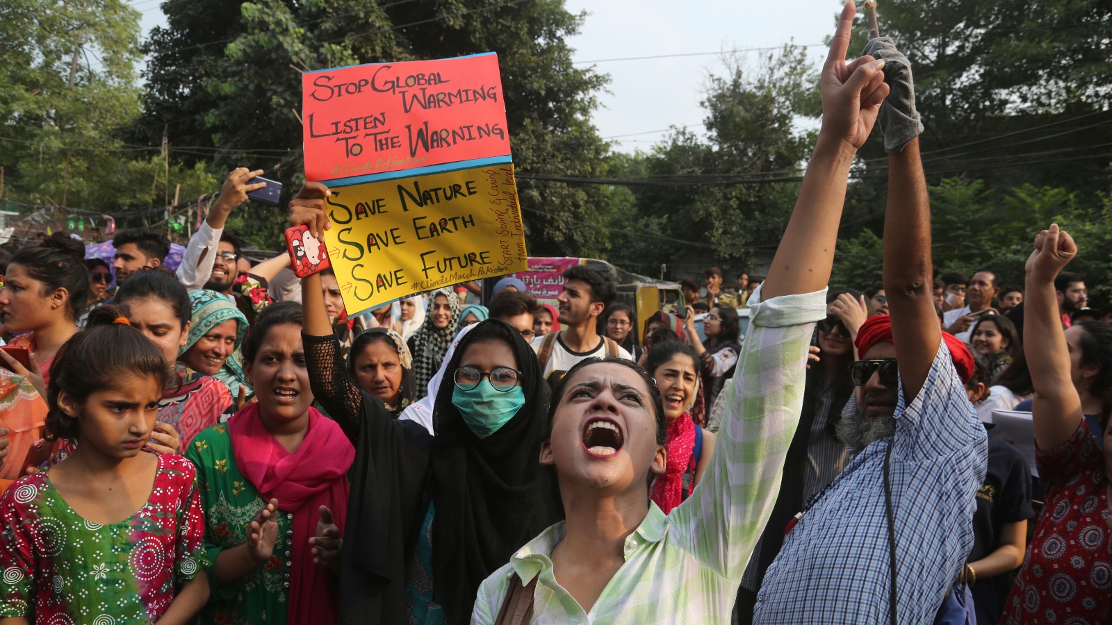 Students take part in a climate march in Pakistan