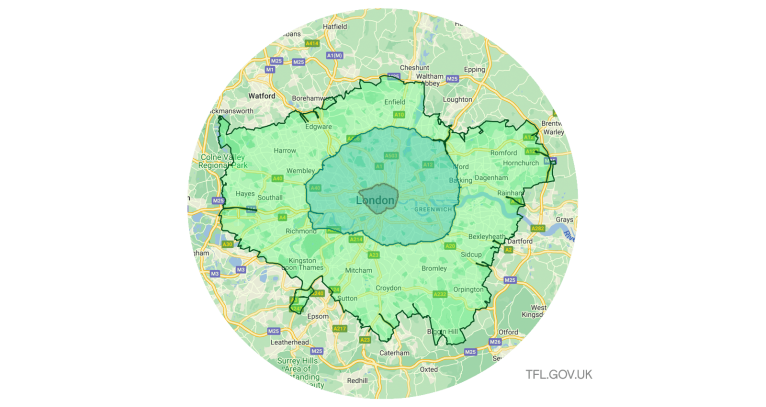 Map showing the planned expansion of London's Ultra Low Emission Zone