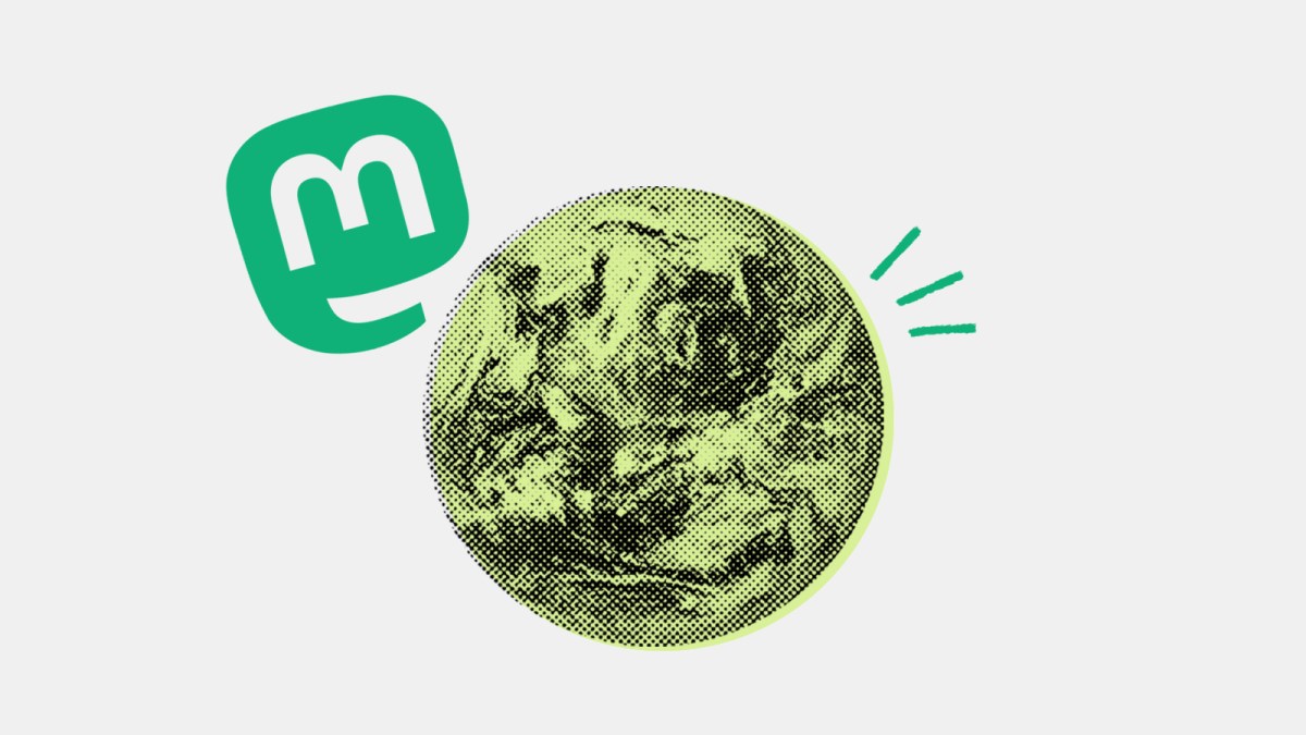 Halftone patterned green earth with green Mastodon logo