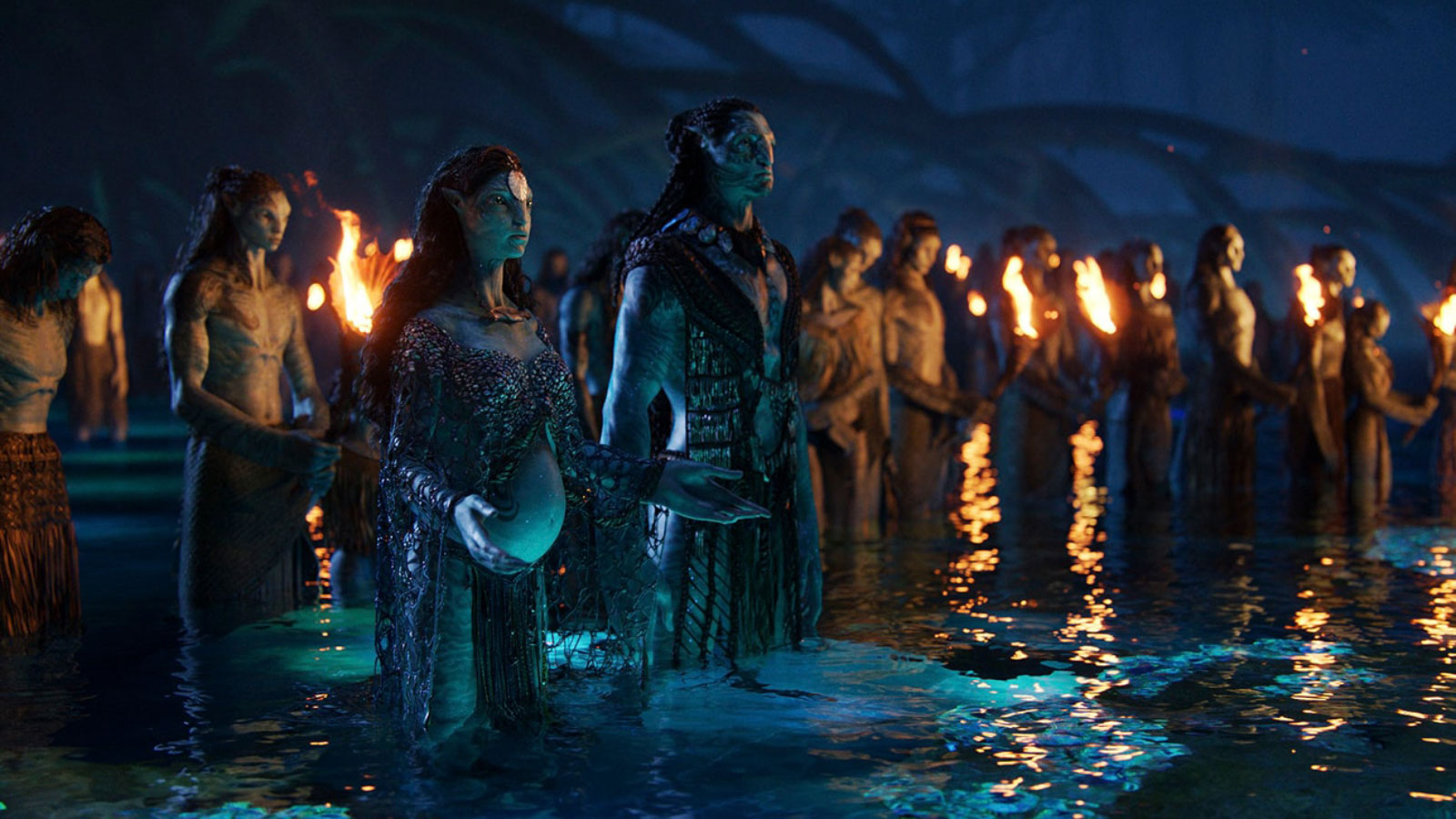 Screenshot from Avatar 2 of Māori inspired blue people