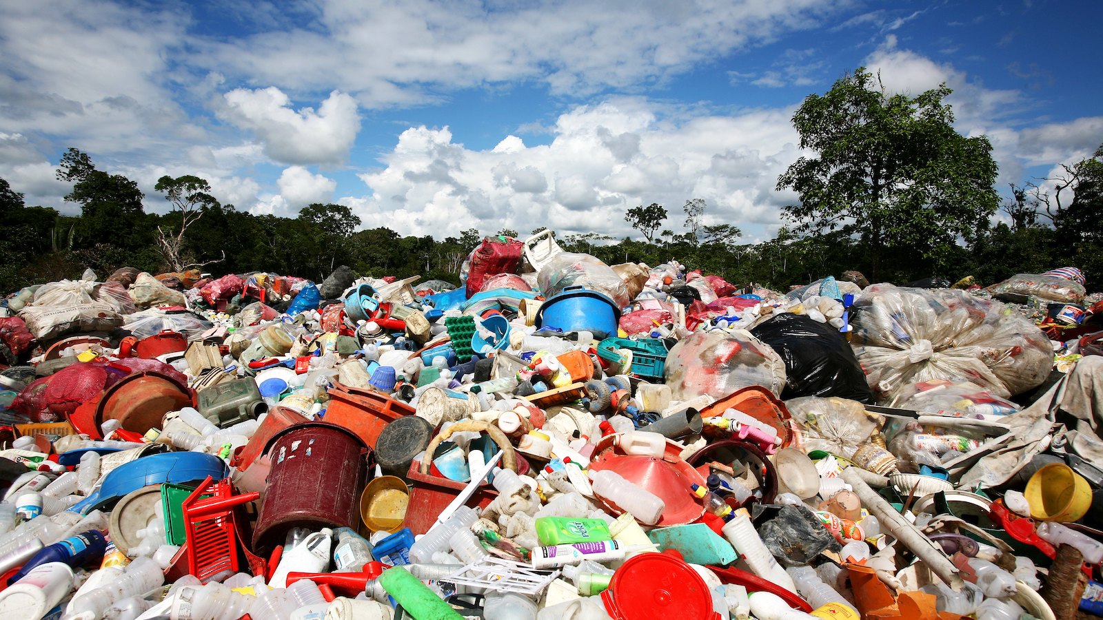 A large pile of plastic trash