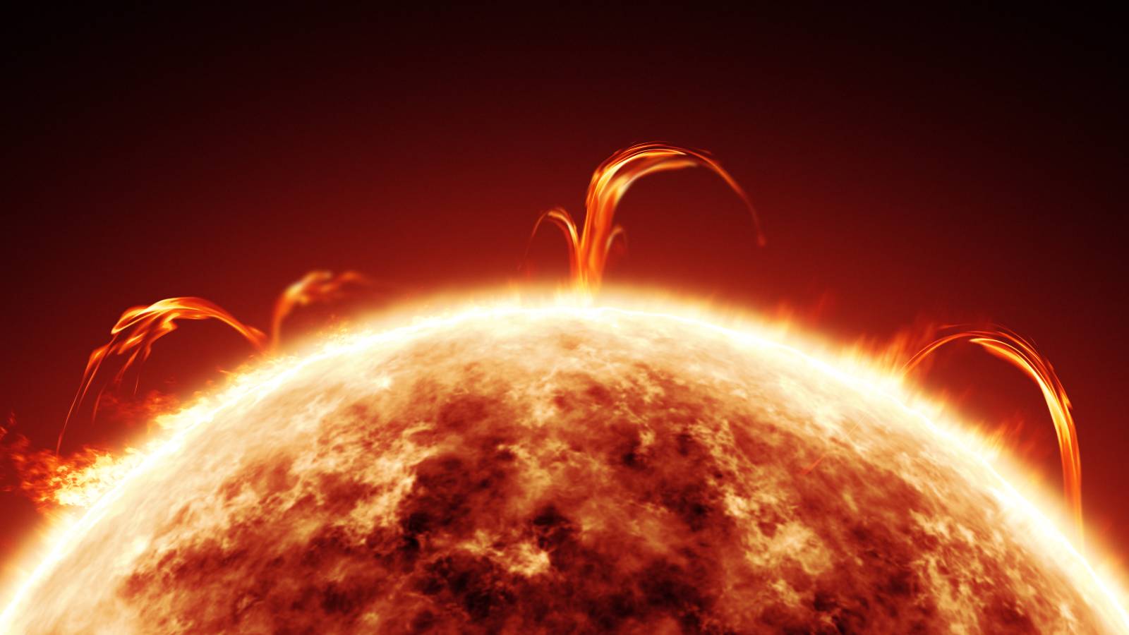 Close-up of sun's surface with solar flares.