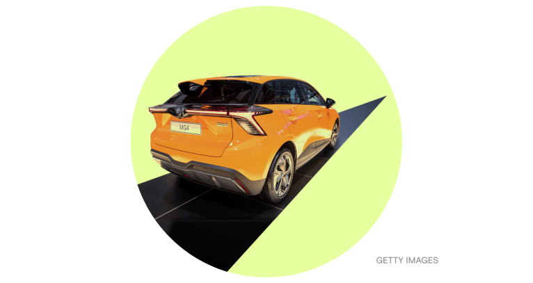 An MG 4 full electric compact hatchback car at the Brussels Expo on January 13, 2023 in Brussels, Belgium.