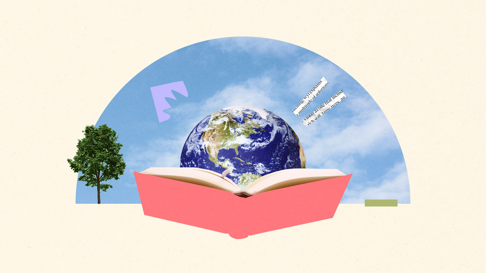 Illustration of an earth emerging from an open book