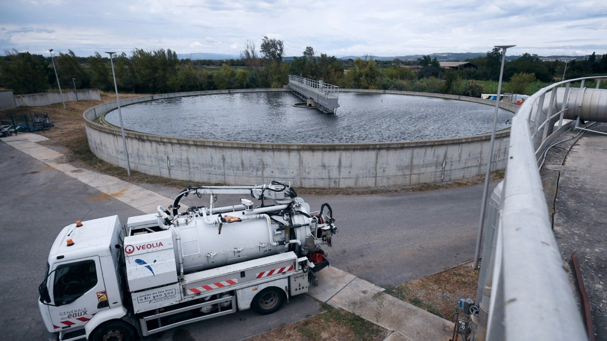 A vast clarification pond at the Narbonne wastewater treatment plant in France