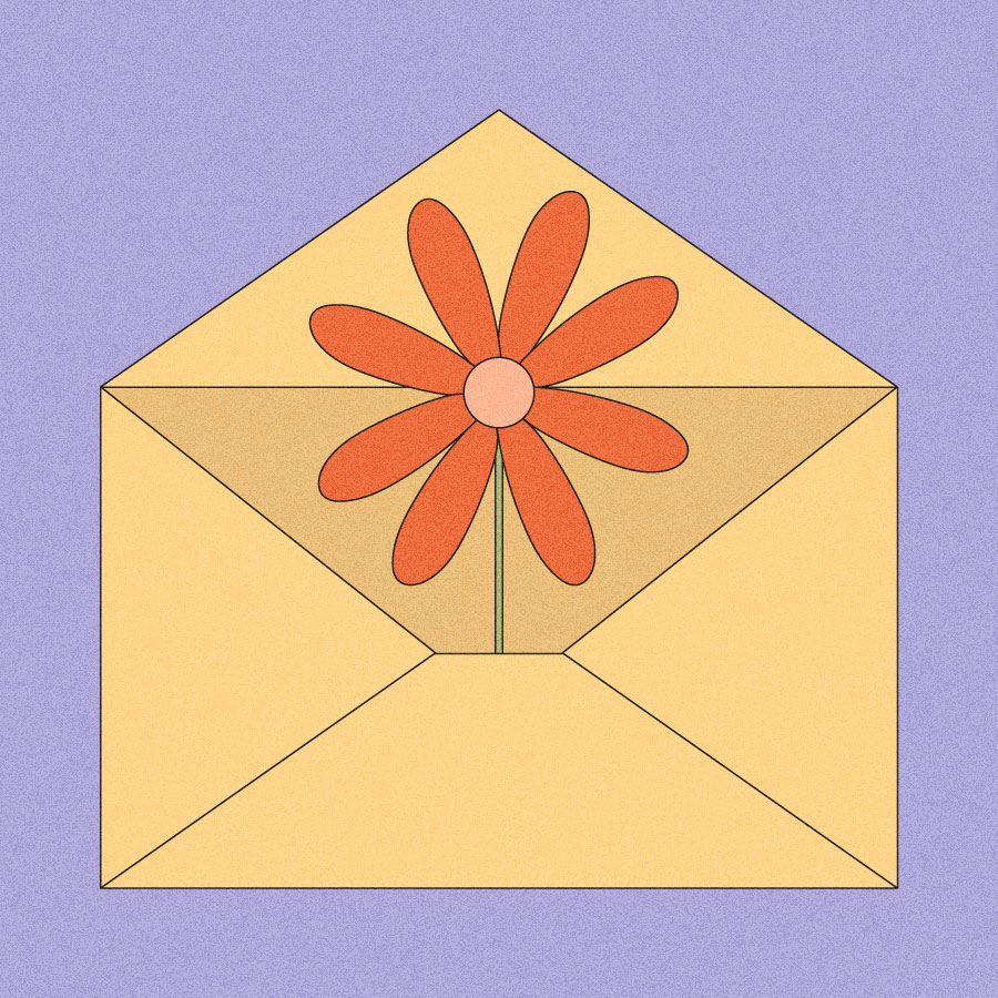 Illustration of flower popping out of an envelope